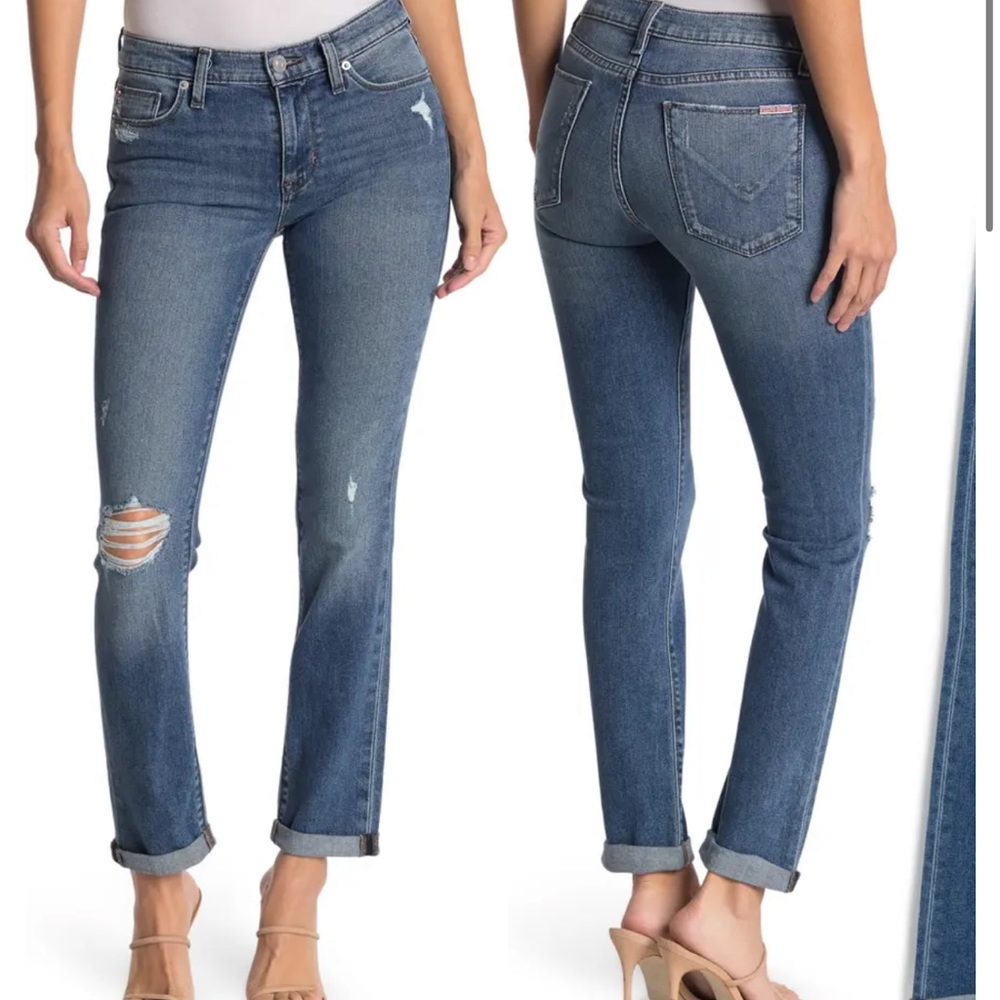 Hudson Jean Krista Straight Crop w/Roll Cuff, Distressed light wash 28